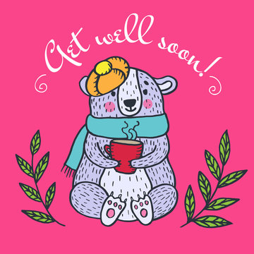 Get well soon card with teddy bear