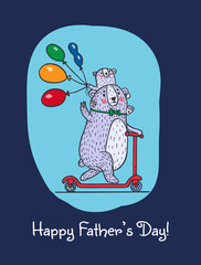 Happy Father's day card with bear dad and child