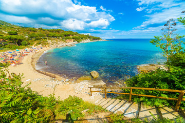 Panoramic view over Spiaggia di Seccheto in Elba Island, Tuscany, Italy.