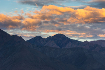 Himalayan range view from Leh city in early morning, India.