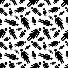 Simple men and woman icons on white, seamless pattern