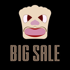 Sale banner. Sale poster. Image face. Big sale. Black background. 