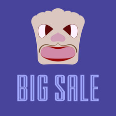 Sale banner. Sale poster. Image face. Big sale. Violet background. 