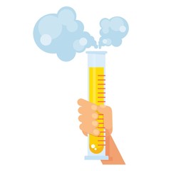 hand holds test tube with reagent
