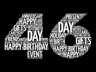 Happy 46th birthday word cloud collage concept