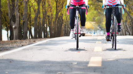 Fototapeta na wymiar Bike race on road, keep moving concept and healthy lifestyle idea
