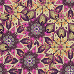 Ornate floral seamless texture, endless pattern with vintage mandala elements.