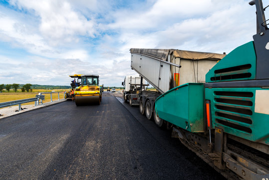 Road roller working on the construction site