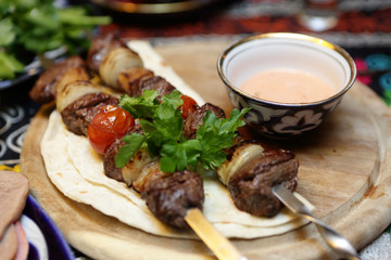 Kebab with meat and vegetables