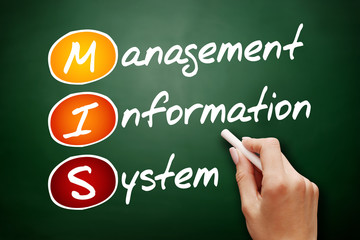 Hand drawn MIS Management Information System, technology business concept on blackboard © dizain