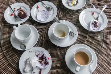 Table after eating Dessert Coffee Tea, Break at meeting