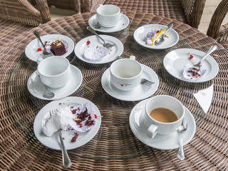 Table after eating Dessert Coffee Tea, Break at meeting