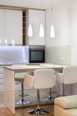 Modern interior of open-plan kitchen and living room