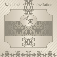 Wedding invitation with floral decoration. Vintage background in pastel colors
