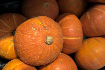 Pumpkins at fruit section in a supermarket