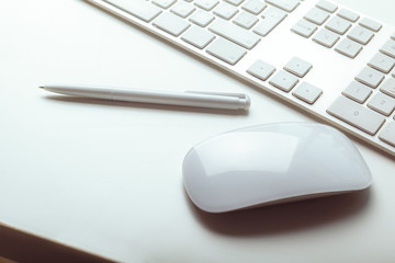 Close up image of computer office keyboard on a white background