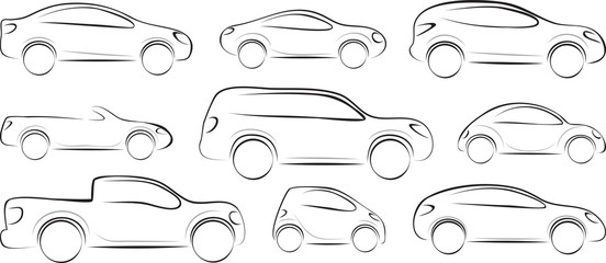 Set of car silhouettes different type. Vector illustration.