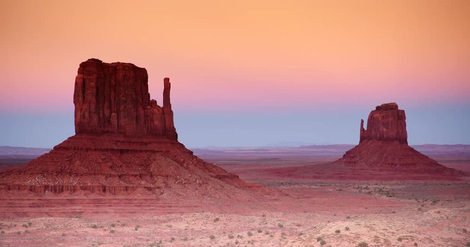 Wide shot of Monument Valley during sunset