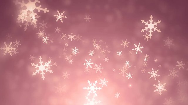  Moving gloss particles on pink background loop. Winter theme Christmas background with snowflakes.