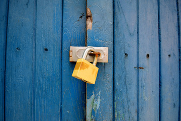 Closeup wooden door with lock