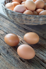 Egg on natural wood,Fresh eggs.