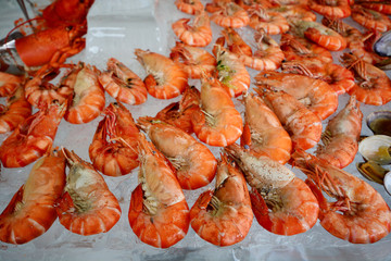 Shrimp, Seafood buffet in hotel
