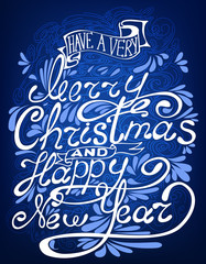 Fototapeta na wymiar Merry Christmas and Happy New Year lettering design message.
