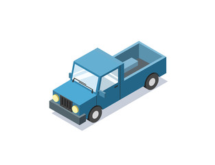 Vector isometric blue wagon car, minivan, trucks for cargo transportation, delivery car icon, 3D flat business illustration