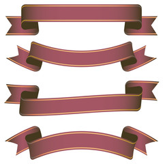 set of dark red ribbon banners