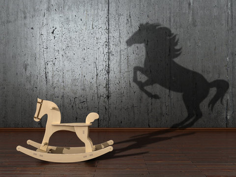The concept of the hidden potencial.Toy horse in the room which