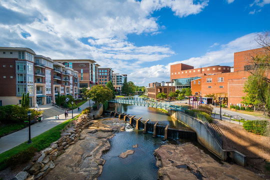 View of the Reedy River, in downtown Greenville, South Carolina.