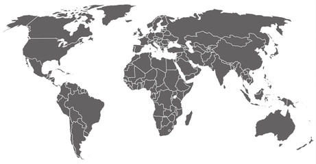 Naklejka premium graue Weltkarte mit weißen Landgrenzen