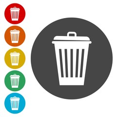 Recycle trash can icon set 