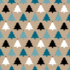 Seamless Pattern Brown Paper Christmas Trees Blue/Black/White © Jan Engel