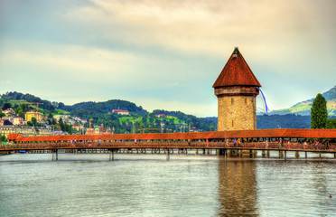 Chapel Bridge and Water Tower in Luzern, Switzerland