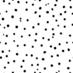 Vector monochrome seamless pattern, hand drawn black dots on white background. Abstract endless texture of molecules, caviar. Design element for fabric, prints, textile, cloth, digital, website. Eps 8
