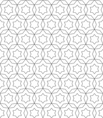 Vector monochrome seamless pattern, subtle ornamental background in oriental style, thin lines, repeat geometric tiles, black & white. Abstract endless texture. Design element for prints, digital, web