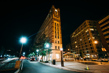Buildings at Dupont Circle at night, in Washington, DC.