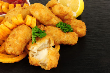 Battered Cod Nuggets With Curly Fries