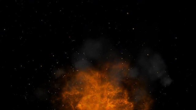 Flames, cloud sparks and smoke.   Raging flames, quickly spreading a cloud of smoke with sparks from fire.