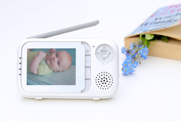The closeup baby monitor for security of the baby