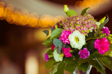 A closeup of pink and white bouquet