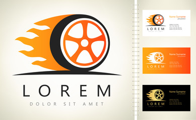 Wheel in Fire flame logo vector 