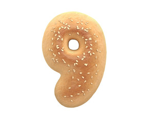 Bagel with sesame seeds font. 