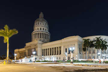 maintenance of capitol in havana by night, cuba