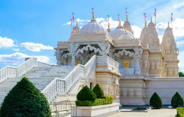 Deken met patroon Tempel Buitenkant van de hindoetempel, BAPS Shri Swaminarayan Mandir, in Neasden, Londen