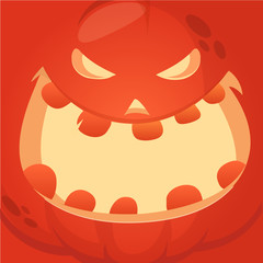 Cartoon vector monster pumpkin face. Cute square avatar and icon