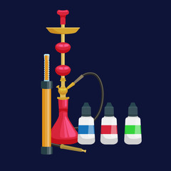 Colorful and modern red hookah isolated with bottled liquid vector illustration