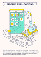 Vector template with illustration of phone, hourglass, three dim