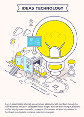 Obraz premium Vector template with illustration of light bulb, hourglass and t